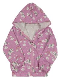 Růžová šusťáková bunda s jednorožci a kapucí Shein 
