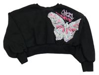Černá crop mikina s motýlem Primark 