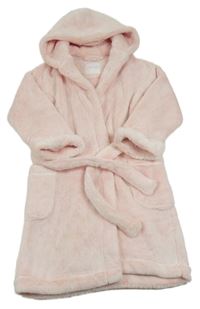 Světlerůžový chlupatý župan s kapucí Next