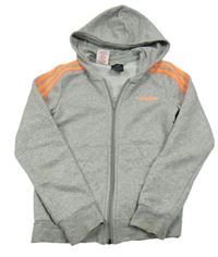 Šedá melírovaná propínací sportovní mikina s logem a kapucí Adidas