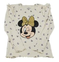Smetanové žebrované triko s Minnií a volánky Disney 