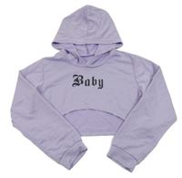 Levandulová crop mikina s nápisem a kapucí