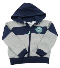 Šedo-tmavomodrá propínací mikina s kosmonautem a kapucí Pocopiano