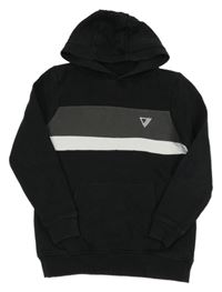 Černo-šedo-bílá mikina s výšivkou a kapucí George 