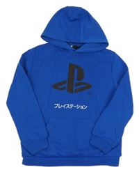 Safírová mikina s logem Play Station a kapucí Primark 