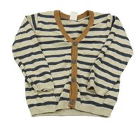 Béžovo-tmavošedý pruhovaný propínací svetr H&M