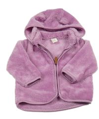 Růžová chlupatá propínací mikina s odepínací kapucí H&M