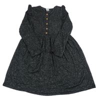 Černo-šedé melírované úpletové šaty s volánky Tu