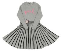 Stříbrné pletené šaty s proužky a nápisem Tuc Tuc