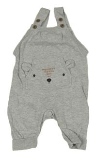 Šedé melírované laclové úpletové kalhoty s medvídkem F&F