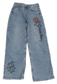 Světlemodré široké rifle s potiskem H&M