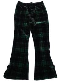 Černo-zeleno-červené kostkované sametové flare kalhoty