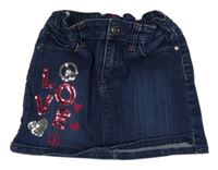 Tmavomodrá riflová sukně s nápisem z flitrů Bluekids 