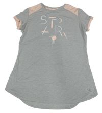 Šedo-růžová sportovní funkční tunika s nápisem Decathlon