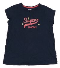 Tmavomodré tričko s jednorožcem Vertbaudet