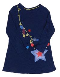 Tmavomodré melírované šaty s hvězdičkou/kapsou a pírky M&S