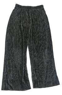 Černo-stříbrné plisované široké kalhoty H&M