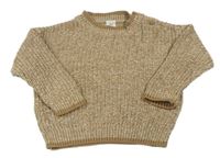 Hnědo-bílý melírovaný žebrovaný svetr zn. H&M