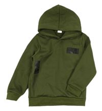 Tmavokhaki teplá mikina s nápisy a kapucí