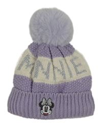 Fialovo-bílá vzorovaná žebrovaná čepice s Minnie a bambulí George