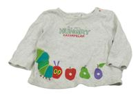 Světlešedé melírované žebrované triko s housenkou a ovocem Tu