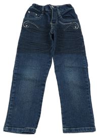 Tmavomodré rifle s výšivkou a kamínky