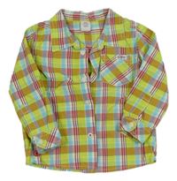 Limetkovo-bílo-světlemodro-červená kostkovaná košile S. Oliver