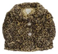 Tmavohnědo-béžový vzorovaný kožešinový podšitý kabát s límečkem Next