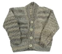 Šedo-světlebéžovo-bílý melírovaný pletený propínací svetr