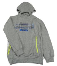 Šedá melírovaná mikina s nápisy a kapucí Y.F.K.