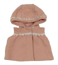 Pudrová prošívaná propínací tepláková vesta s volánky a kapucí CATHERINE MAlANdRINO