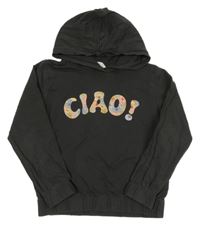 Černošedá mikina s nápisem s květy a kapucí H&M