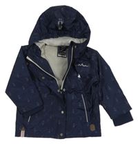 Tmavomodrá šusťáková jarní bunda s racky a kapucí 