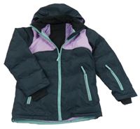 Tmavomodro-světlefialová šusťáková funkční zimní lyžařská bunda s kapucí crane