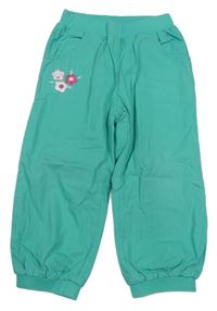 Jadeitové cuff plátěné podšité kalhoty s květy Topomini
