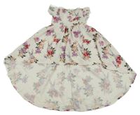 Bílé šaty s kytičkami a zajíčky a volánky SHEIN