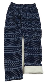 Tmavomodro-modré vzorované plyšové zateplené legíny se srdíčky Topolino