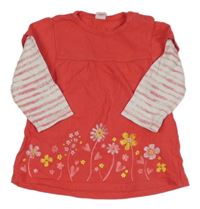 Jahodovo-bílé šaty s kytičkami a pruhy dopodopo