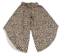 Světlehnědo-hnědo-černé vzorované saténové široké crop kalhoty s páskem