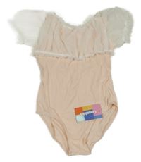 Nové - světlebroskvové jednodílné plavky se smetanovým tylem Gogokids