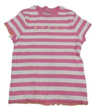 Růžovo-bílé pruhované žebrované tričko s nápisem M&S