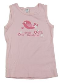 Světlerůžový top s ptáčkem a květy a nápisy Topomini