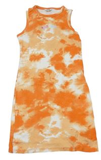 Oranžovo-bílé batikované šaty s nápisy Primark