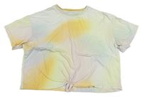Zelenkavo-růžovo-barevné batikované crop tričko H&M