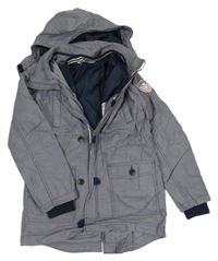3v1 - Tmavomodrá melírovaná šusťáková zateplená bunda s kapucí + vesta H&M