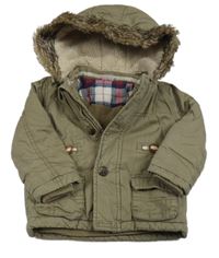 Khaki plátěná zateplená bunda s kapucí F&F