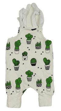 Bílé laclové tepláky s kaktusy