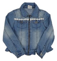 Modrá riflová bunda s krajkovými květy Topolino