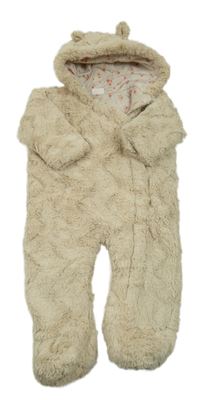 Béžová kožešinová zateplená kombinéza s kapucí F&F