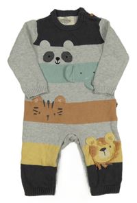 Šedo-barevný pruhovaný pletený overal se zvířaty F&F
